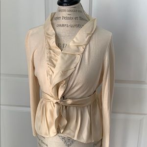 Etcetera silk trimmed sweater with self tie.